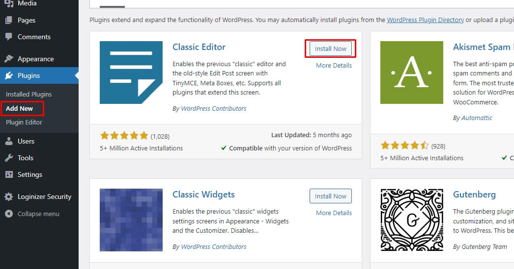 Classic Editor Plugin - WordPress
