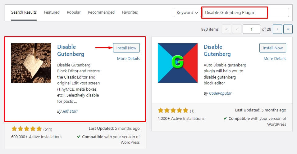 Disable Gutenberg Plugin